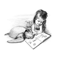 A girl and a turtle